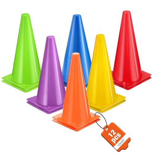 ZKNDRHJO 12 Inch Durable Cones,12pcs Versatile Plastic Traffic Cones and Soccer Cones for Sports Training,Agility Drills,Parking Safety,Basketball Training,Football Training.