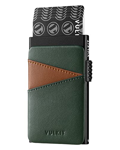 VULKIT Metal Pop up Wallet for Men Women Slim Credit Card Holder with Extra Leather Slots RFID Blocking Minimalist Wallets(Green)