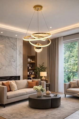 Image of Premium Infinity Loop LED Stylish Gold Finish with 3 Different Color Mode (Warm White, Cool White, Neutral White) Chandelier with Height Adjustable Hanging