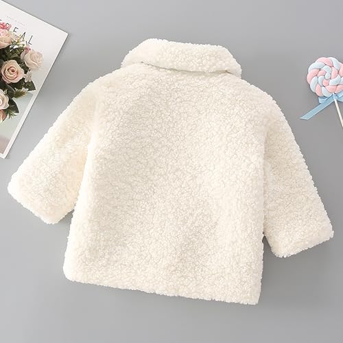 Fleece Jacket for Toddler Long Sleeve Button Lapel Collar Thick Outwear Kids Windproof Shaggy Coat with Pocket2