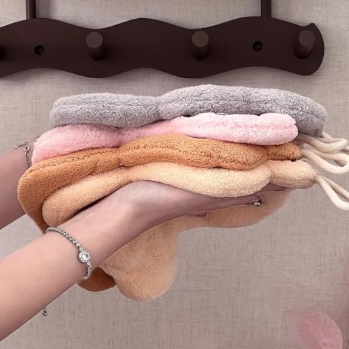 Image of House of Quirk Puppy Shaped Hanging Towels Set of 2 | Soft Coral Fleece Kitchen & Bathroom Towels | Super Absorbent & Quick-Dry Decorative Cloths (Pink /Beige)