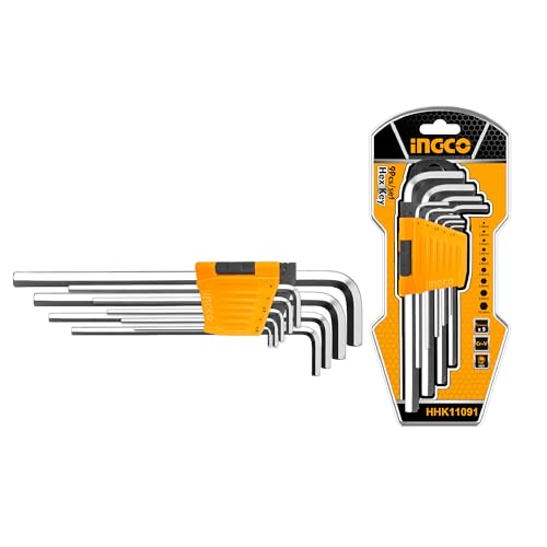 Image of Ingco 9pcs Hex Key Set, 1.5mm - 10MM, Cr-V, Heat Treatment and Chrome Plate, Perfect For Carpenters, Construction