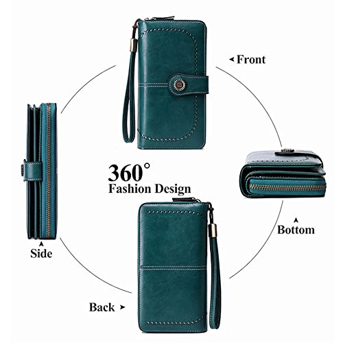 Image of Women Leather Wallet Crossbody Shoulder Bag with Double Zipper and Mobile Phone Purse with Shoulder Strap