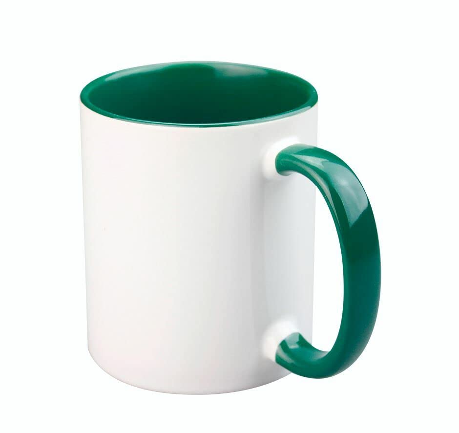 Craftelier - Taza de Cerámica con Asa para Sublimación - |Apto para Lavavajillas y Microondas|Capacidad: 350 ml - Tamaño: 8 x 9,5 cm |Color Blanco con Interior en Verde Oscuro