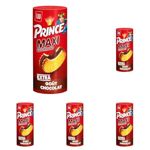 Prince de LU Maxi Gourmand - Biscuit avec Maxi Fourrage Chocolat - Au Blé Complet - Idéal pour le Goûter - 250 g (Lot de 5)
