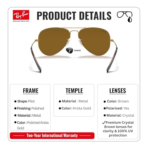 Image of Ray-Ban RB3025 CLASSIC AVIATOR POLARIZED Sunglasses for Men & Women with Official Eyewear Kit