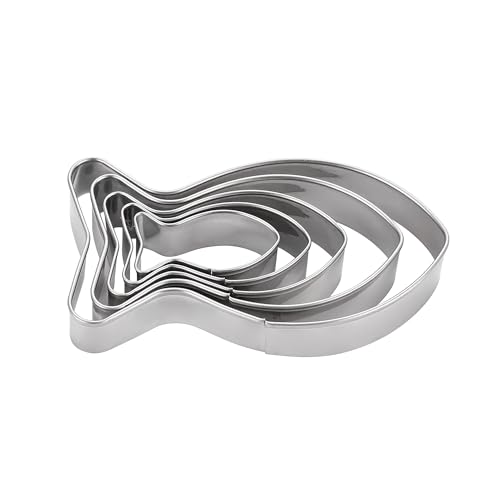 Fish Cookie Cutters Set of 5 – Food Grade Stainless Steel Sandwich Cutters & Biscuit Molds for Kids, Cat Food Mold – Sturdy for Cookies, Cake, Fruit – Sizes 1.57" to 4.13"
