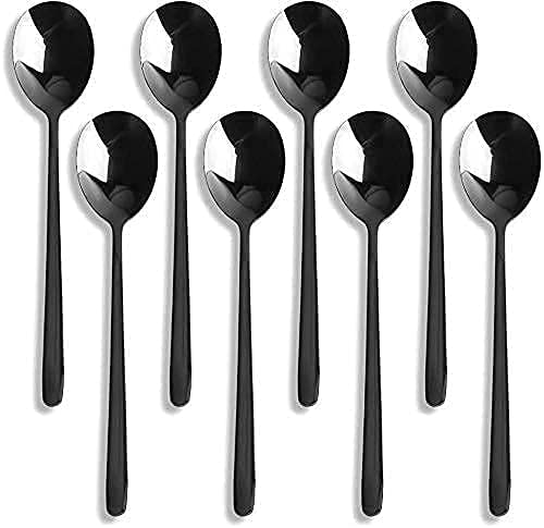 Soup Spoon, 8 pieces Stainless Steel Korean Spoons, Long Handle Spoons for Ice Cream Dishes, tall condiment jars, Rice Spoons, Table Spoons for Home, Kitchen, Restaurant, 8.07-Inch