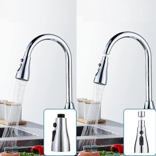 Image of KESI Kitchen Faucet Head Replacement, Kitchen Sink Faucet Parts, Pull Down Faucet Sprayer Head Nozzle, Stream Spray and Pause Mode Can Rotate 360with 3 Modes(Faucet with Nozzle)