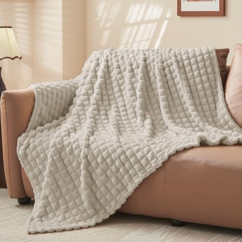 Image of BEDELITE 3D Checked Linen Fleece Throw Blanket for Couch, 50x70 Inch