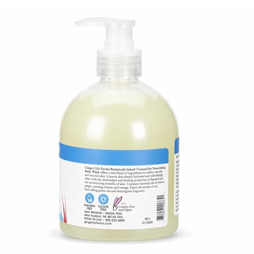 Image of Ginger Lily Farms Botanicals Body Wash, 16.9oz, Island Tranquility | 100% Vegan & Cruelty-Free | Nourishing Bath & Shower Gel for All Skin Types