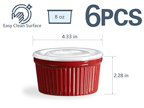 image for ONEMORE Ramekins with Lids, 8 oz Creme Brulee Souffle Dishes Oven Safe