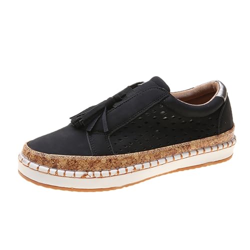 Sneakers da donna in tessuto, scarpe basse, slipon, per il tempo libero, leggere, traspiranti, scarpe da ginnastica basse, comode per attività all'aperto, casual, eleganti, Nero , 41 EU
