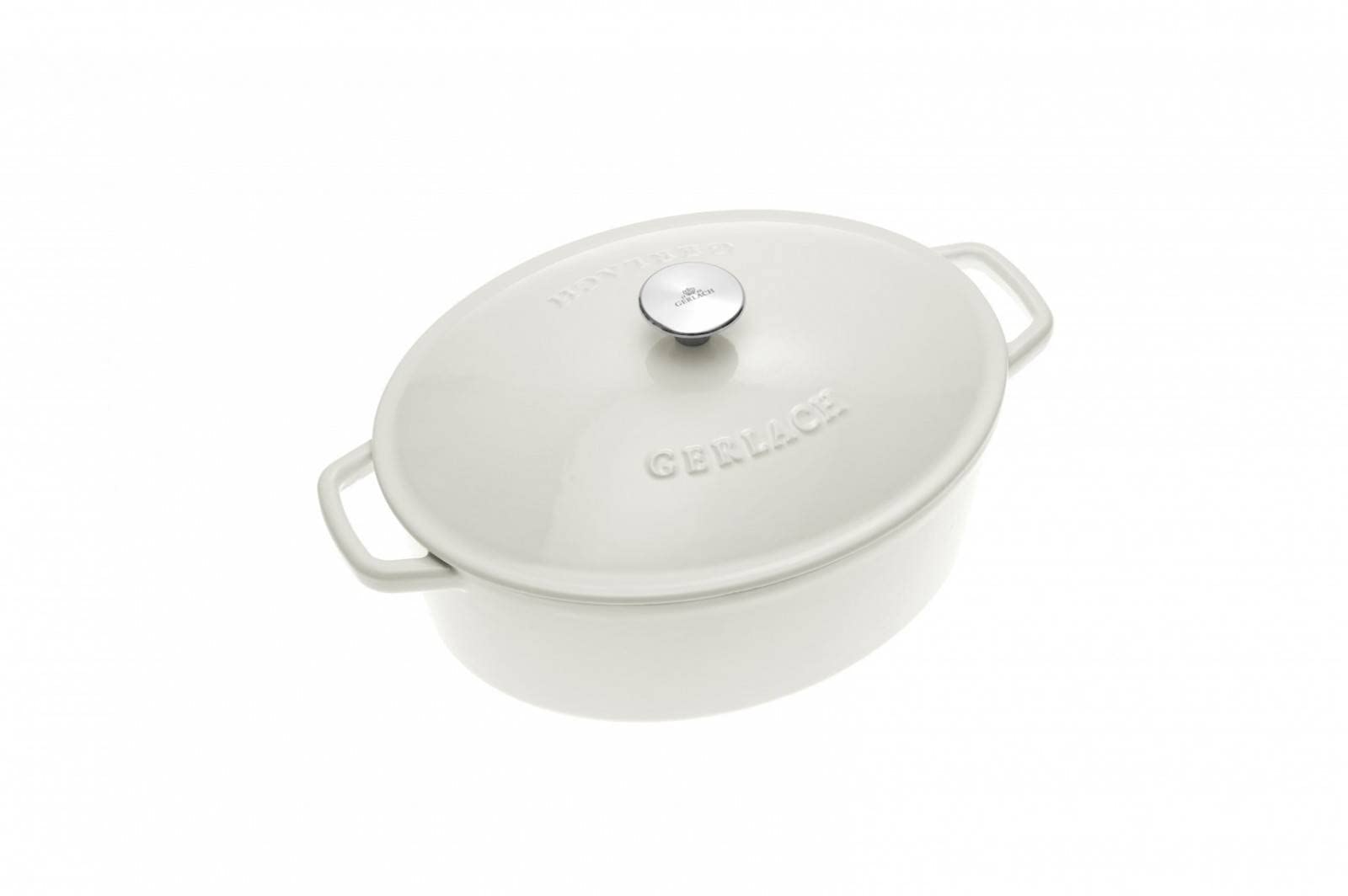 Gerlach 1760 Natur Iron Gusseisen-Topf Bräter Kochtopf Mit Deckel Schmortopf Brottopf Brotbacktopf Bratentopf Emailliert Induktion Weiß 31 Cm 5,5 L