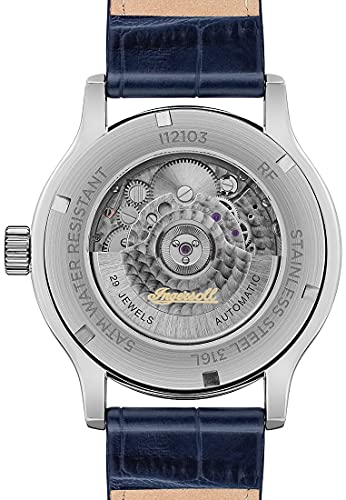 Ingersoll The Tempest Herren-Automatikuhr, 44 mm, mit dunkelblauem Zifferblatt mit offenem Herzen und dunkelblauem Lederarmband I12103 – Bild 7