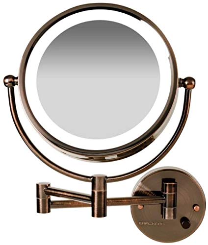 Free Shipping Offer Ovente 8.5'' Hardwired Lighted Wall Mount Makeup Mirror, 1X & 7X Magnifier w/ Dimmer Switch, Spinning Double Sided Round White LED, Extend & Fold, Retractable Arm, Antique Brass MPWD3185AB1X7X
