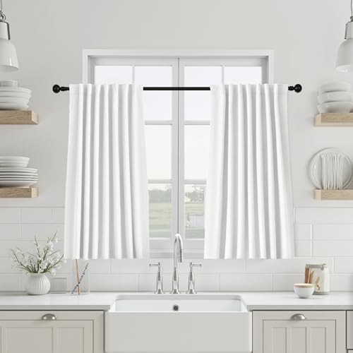 UHITECH Short Blackout Curtains for Bedroom Small Window Cafe Linen