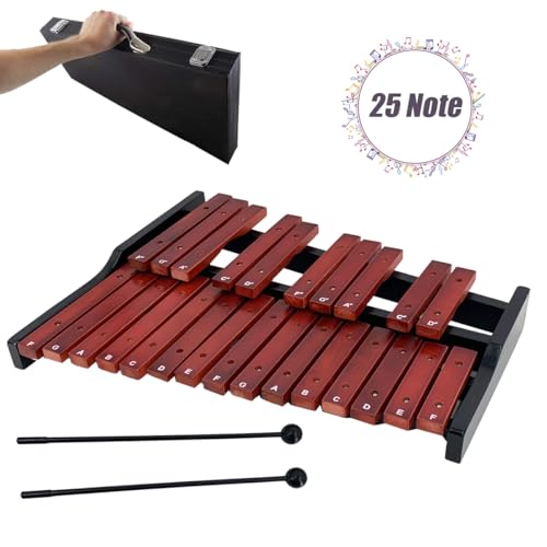 Image of Portable Professional 25 Key Xylophone, Alto Wood Xylophone, Percussion Bell Kit, Diatonic Scale from F to F, Semitone Scale from F to D (Rose Wood)