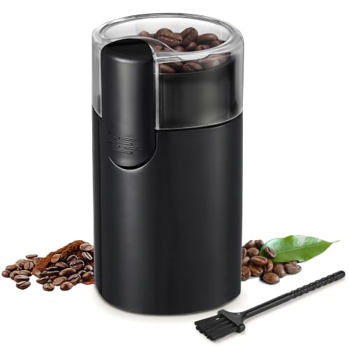 Daitore Elektrische Kaffeemühle Gewürzmühle, Edelstahl Klinge, Kaffemühle für Bohnen und Gewürze, Tragbare Elektrischer Grinder mit Reinigungsbürste, Schwarz