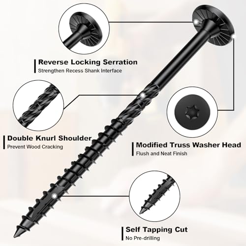 Image of FMhotu #14 Heavy-Duty Wood Screws, Star Drive Deck Screws, Rust Resistant Timber Screws for Timber /Log /Landscaping Wood (10 Inch,50Pcs,Black)