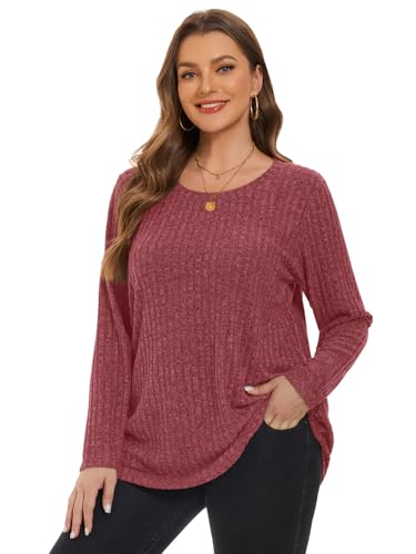 Image of BELAROI Womens Plus Size Sweaters Fall Tunic Top Scoop Neck Pullover Shirts