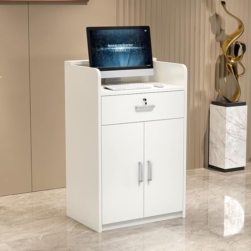 Escritorio de recepción con cajones con cerradura, mostrador de compra de tienda de ropa, mesa de tocador de madera, escritorio de computadora, ideal para restaurantes y espacios minoristas