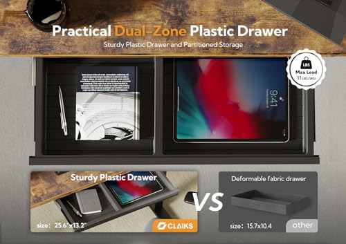Image of Claiks Electric Height Adjustable Standing Desk with Drawers, 63 x 24 Inch Sit Stand Desk for Home Office, Computer Desk Workstation,Rustic Brown