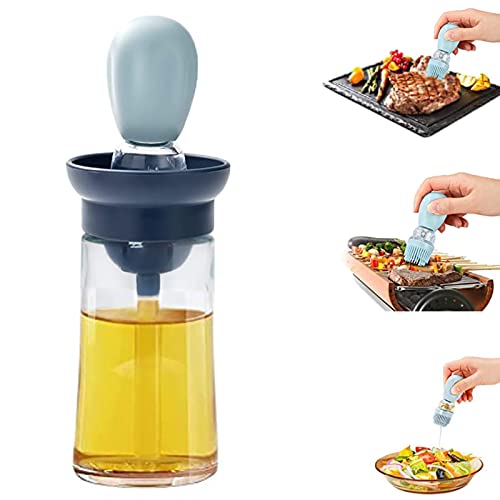 Oil Dispenser Bottle for Kitchen,2 in 1 Glass Olive Oil Bottle Dispenser with Silicone Brush and Dropper Measuring Container,For Kitchen Cooking Vinegar Turkey Frying Baking BBQ Pastry Brush (Blue)