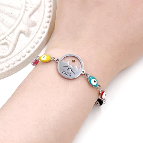 Image of Multi-color Evil Eye Bracelet, Round Star /Triangle /Heart /Round Mountain Faith Seed Charm Adjustable Jewelry for ladies Religious Gifts