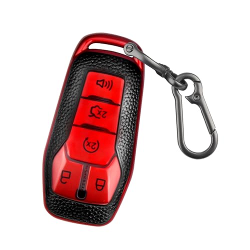 QBUC Key Fob Cover for Ford 2013-2018 Explorer F150 Lincoln MKC Fusion Mustang Edge 5 Buttons Smart Key (Red Series 1)