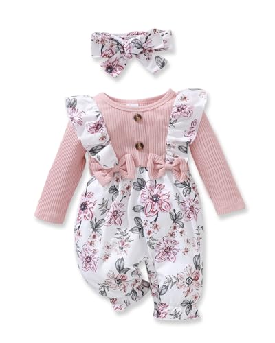 Image of PaPaai Sara Newborn Baby Girl Clothes Infant One-Piece Romper+Jumpsuit+Bodysuit+Headband Fall Winter Outfits New Born Set