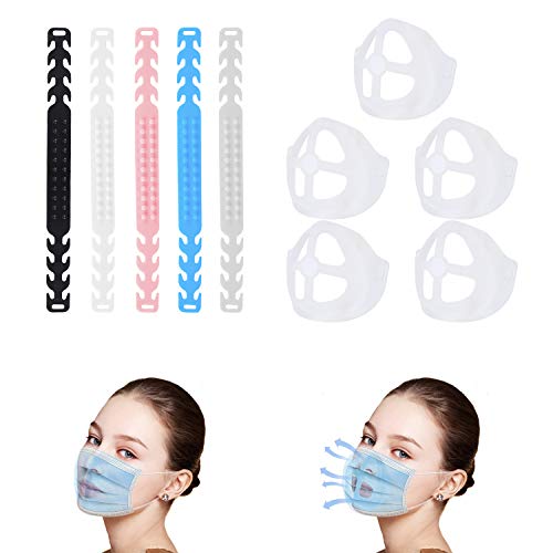 3D Bracket Mask Bracket Adult Inner Support Frame More Space for Comfortable Breathing Protect Lipstick Washable Reusable,Feel Cool Send Ear Strap Extender(5PCS+5PCS)…