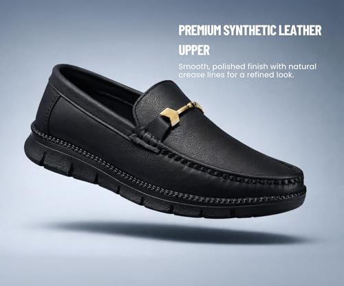 Image of Kraasa Men's Casual Loafers | Synthetic Leather Upper | Comfortable PU Sole | Slip-On Buckle Office, Party Shoes