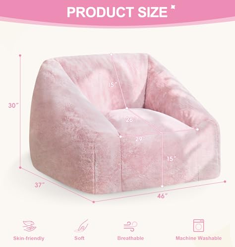 Image of Hobestluk Bean Bag Chair Plush Cozy Chair Armrest Living Room Adult Pink