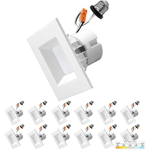 NUWATT 12 Pack, 4 Inch Square Retrofit LED Recessed Lighting, 5CCT Selectable 2700K/3000K/3500K/4000K/5000K, 750 Lumens, 11W, Square Can Light, Dimmable Ceiling Light, Wet Rated Square Downlight, ETL Cover