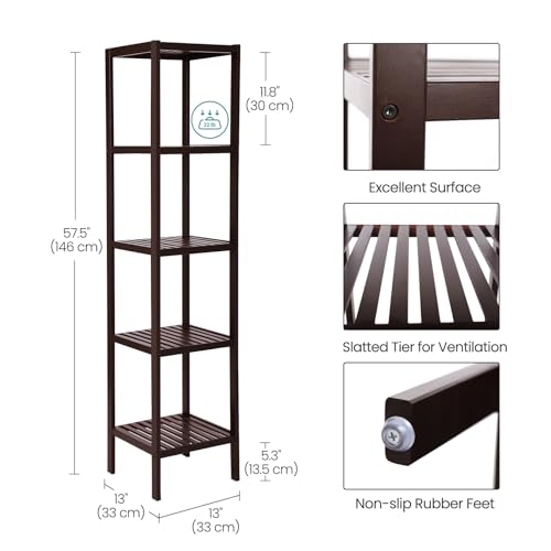 image for SONGMICS 5-Tier Bamboo Bathroom Shelf, Narrow Shelving Unit, Multifunc