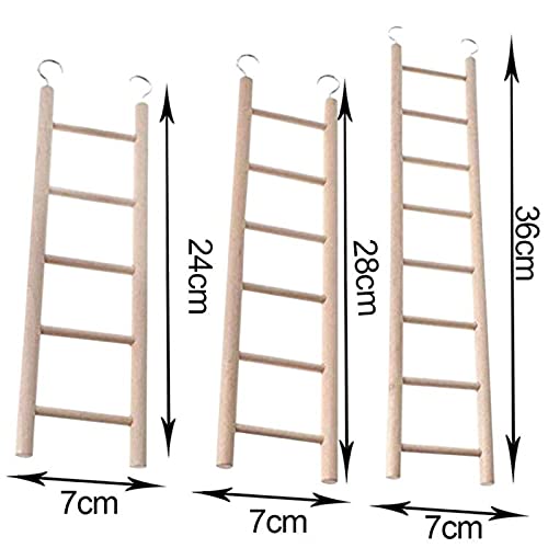 3 Pcs Bird Perches Wooden Ladder,3 Size Budgie Hamster Cage Hanging Climbing Ladder with Five/Six/Eight Natural Wooden Step Ladder for Parrots, Cockatoo,Parakeet and Lovebirds Bird Cage Accessories - Image 3