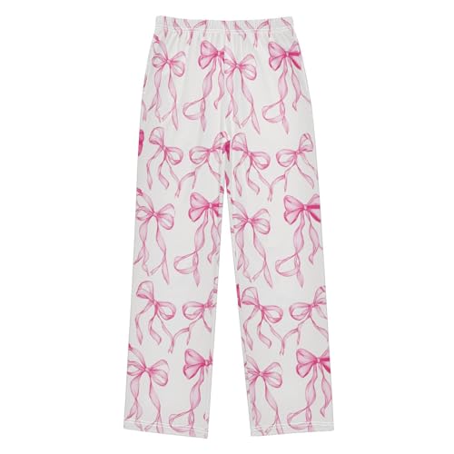 Pajama Bottoms, Ribbon Bows Pink Pajamas Pant Sleep Long Pants Lounge Wear Sleepwear Soft Pjs