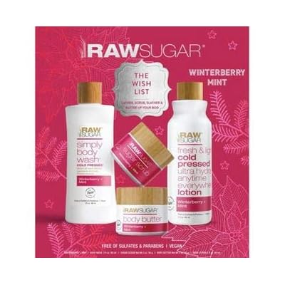Raw Sugar -The Wish List- Winterberry Mint 4 pc. Gift Set including Body Wash, Body Lotion, Body Butter and Sugar Scrub