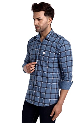 Image of Majestic Man Slim Fit Cotton Casual Check Shirt for Men