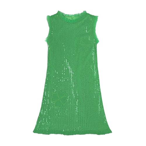 Mud Kingdom Girls St. Patrick's Day Dress Sleeveless Sparkle Green Lucky Clover Traditional Dresses