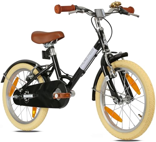PROMETHEUS BICYCLES Bicicleta infantil retro de 18 pulgadas para niños a partir de 6 años, 18 pulgadas, color negro