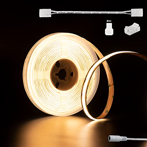 PAUTIX COB LED Strip Warm White 3000K DC12V, 18Ft/5.5M 2772LEDs CRI90+ Flexible LED Tape Lights for Cabinet Engineering Home DIY Lighting Project with 8mm COB Connector(Power Supply Not Included)