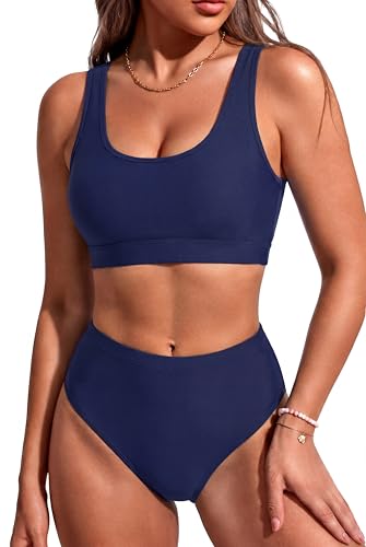 Image of Sporty Bikini Set Two Piece High Waisted Swimsuit Athletic Bathing Suit | Sporty,High Waisted Bottom,U-back,Removable Cups,Athletic,Quick Dry