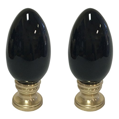 Image of Royal Designs, Inc. Ceramic Egg Shaped Lamp Finial for Lamp Shade, F-5051BLK-2, Black, Pack of 2