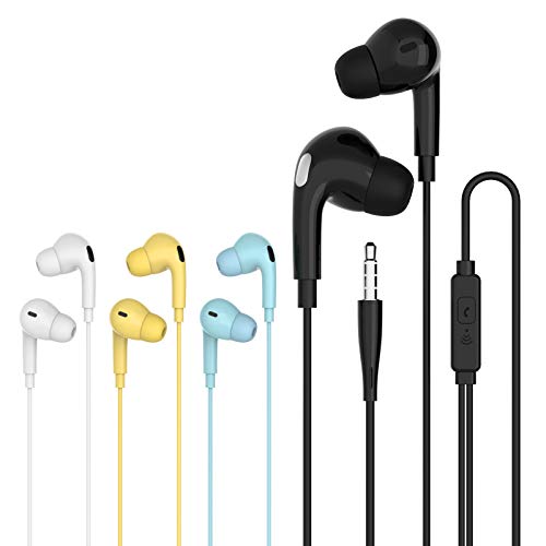 4 Packs Earphones, Wired Earbuds with Microphone, High Definition Earphones, Noise Isolating in Ear Headphones, Deep Bass Crystal Clear Sound, Compatible with iPhone iPad Samsung Smartphones Tablets