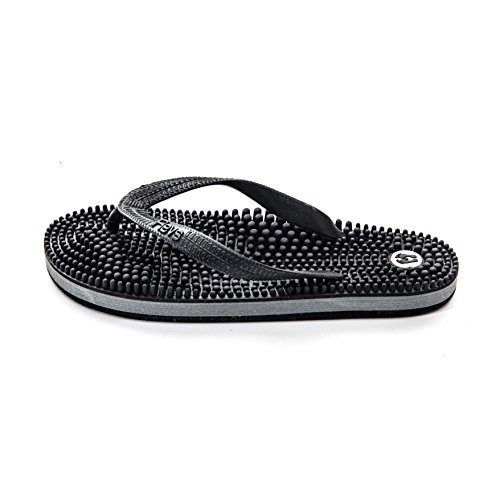 Revs Premium Acupressure & Reflexology Massage Flip Flops for Men & Women. Classic Black, Vegan. Wear to Improve Health with a Natural Drug-Free Therapy.