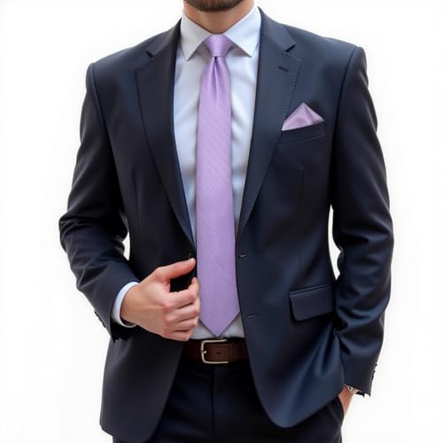 Image of DiBanGu Mens Solid Color Tie and Pocket Square Set Woven Silk Plain Necktie & Handkerchief for Men Wedding Party Formal