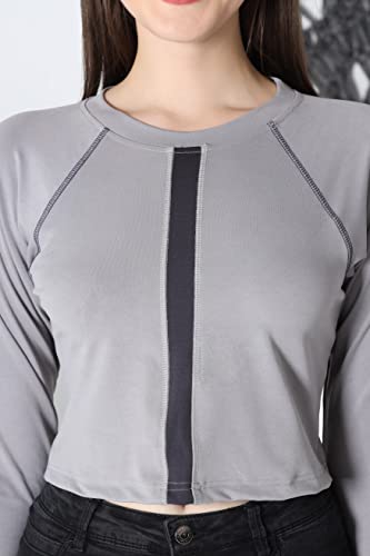 Image of Leriya Fashion Long Sleeve Crop Top Cropped Sweatshirt for Women with Thumb Hole Western Top