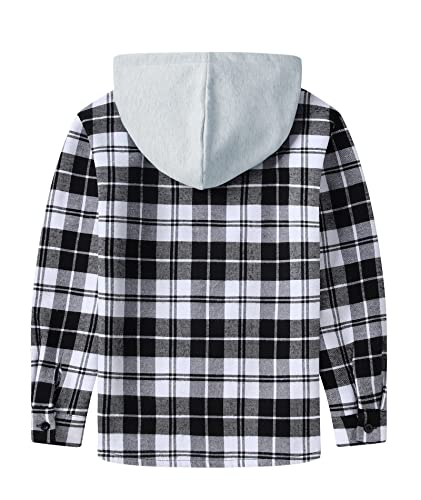 V VALANCH Boys' Full-Zip Fleece Sweatshirts, Flannel Plaid Shirt Jacket, Kids Youth Full Zip Hooded Sweatshirt(White,L)3